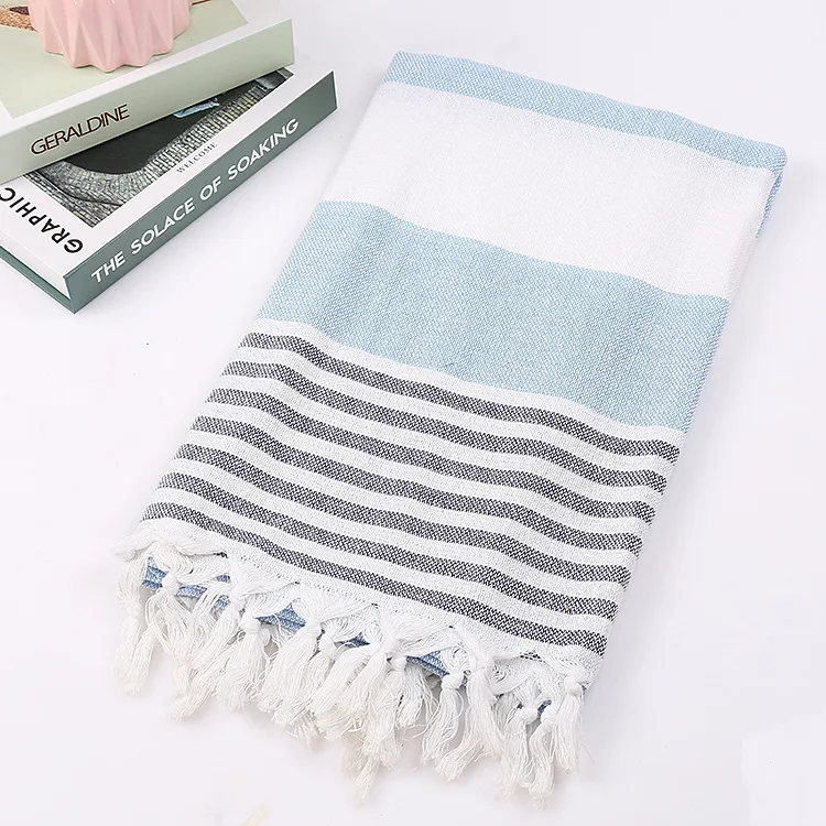 

Turkish Beach Towels Stripes Yarn-Dyed Stripes Thin Bath Towel Sunscreen Muslin Towels for Adults 100*180cm Peshtemal
