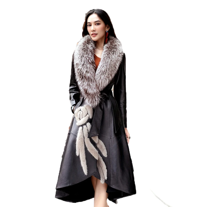Высококачественное пальто из натуральной овечьей кожи женское длинное зимнее