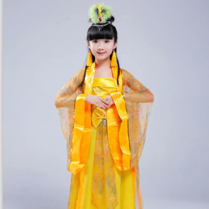 Детская одежда желтая Hanfu сказочный костюм для выступлений девочек костюмы