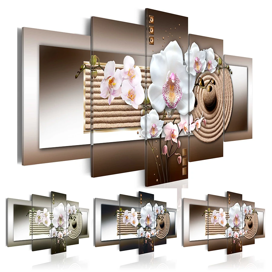 

Modern Canvas Prints Artwork Beautiful Zen Orchid Flower Canvas Painting Wall Art Home Decor For Living Room Picture No Frame