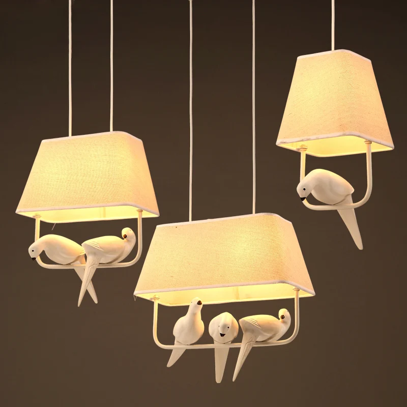 

Modern Resin Bird Hanging Light Industrial Fabric Shade Pendant Lamp Bedroom Foyer Balcony Dining Room Artistic Lighting PL567