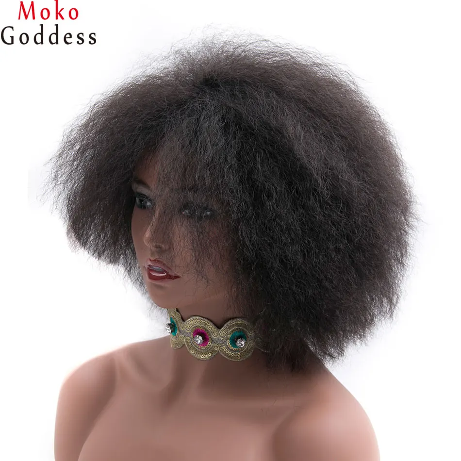 Mokogoddess короткие волосы парики для женщин черный кудрявый парик Синтетический Высокая температура волокна женские парики