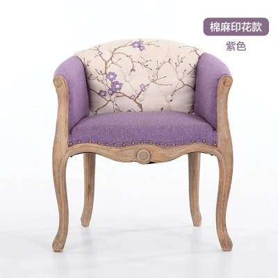 purple fabric Европейский стиль стул для учебы американский кантри Ретро стиль твердой древесины простой обеденной стул кресло для отдыха - Цвет: purple fabric