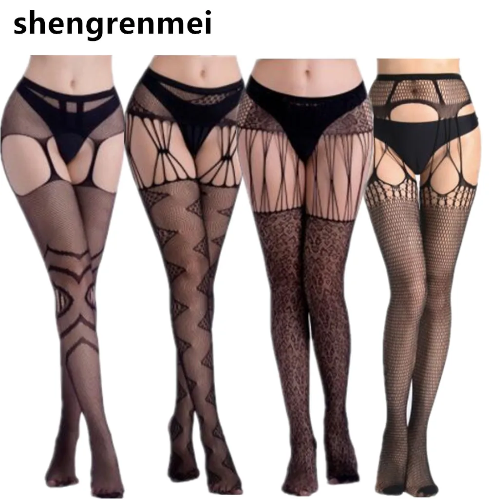 Shengrenmei горячая распродажа сексуальное нижнее белье эластичные чулки черные сетчатые нейлоновые колготки с вышивкой Прямая поставка