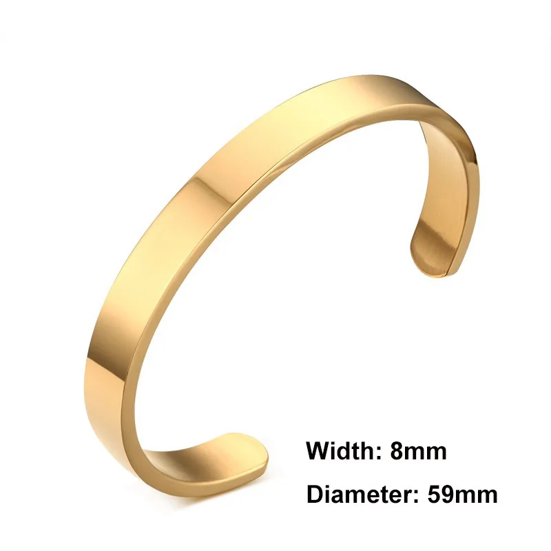 Gold 8mm 59mm Vnox гравировка манжета браслет из нержавеющей стали пользовательское имя логотип его королева лучший друг персонализированный подарок - Окраска металла: Gold 8mm 59mm