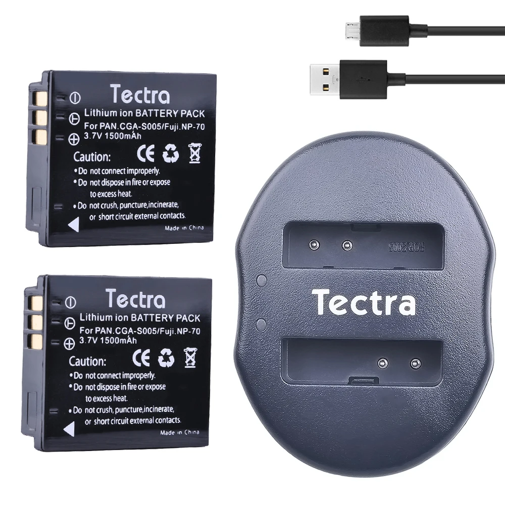 Tectra 2Pcs CGA S005 1500mAh батарея + USB двойное зарядное устройство для PANASONIC S005E FX9 FX10 FX12 FX50