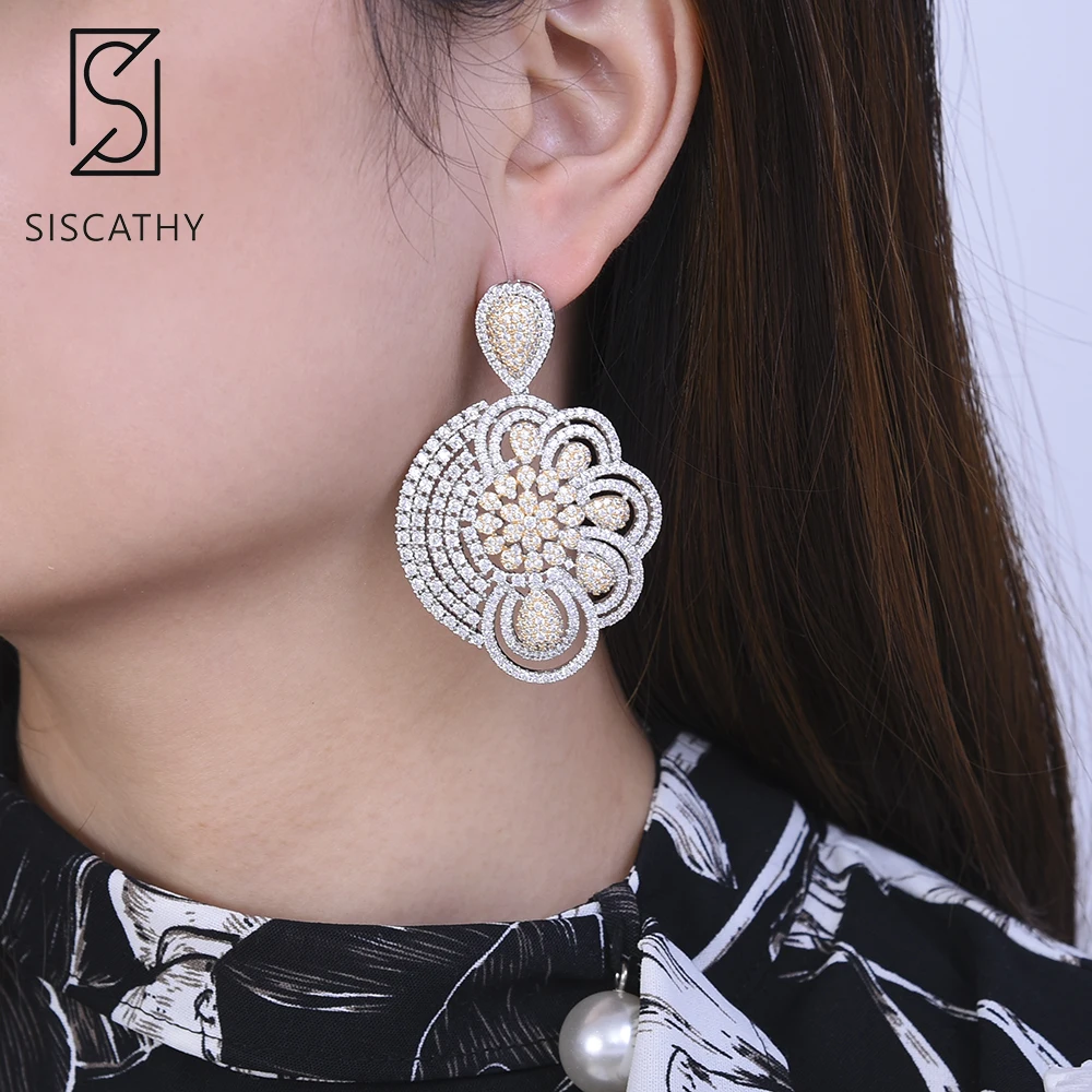 Siscathy Luxury Indian Earrings Hanging Waterdrop Drop Dangle Jewelry Cubic Zirconia Nigerian Bridal Wedding | Украшения и