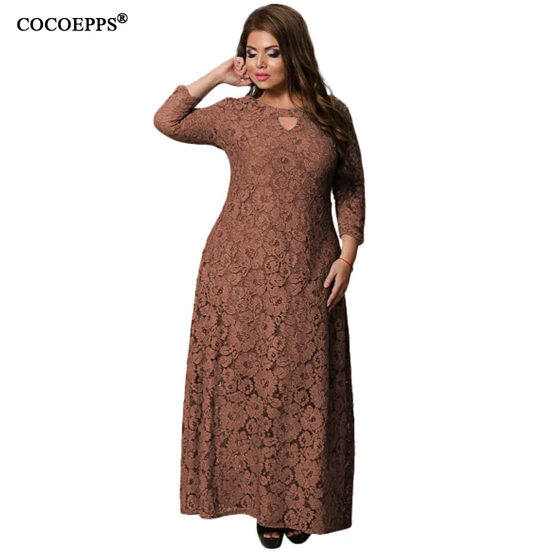 01 Модные платья размера плюс для женщин vestidos femininos 5XL 6XL женское платье осень зима теплое кружевное платье с круглым вырезом - Цвет: 01