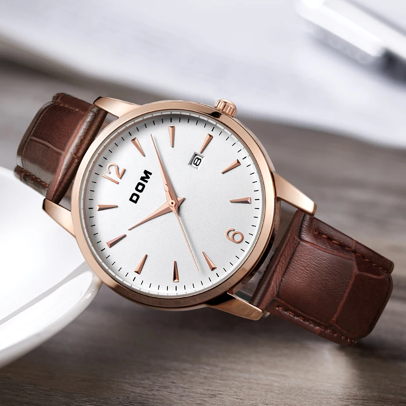 DOM человек часы Роскошные брендовые водонепроницаемые Стиль кварцевые кожа