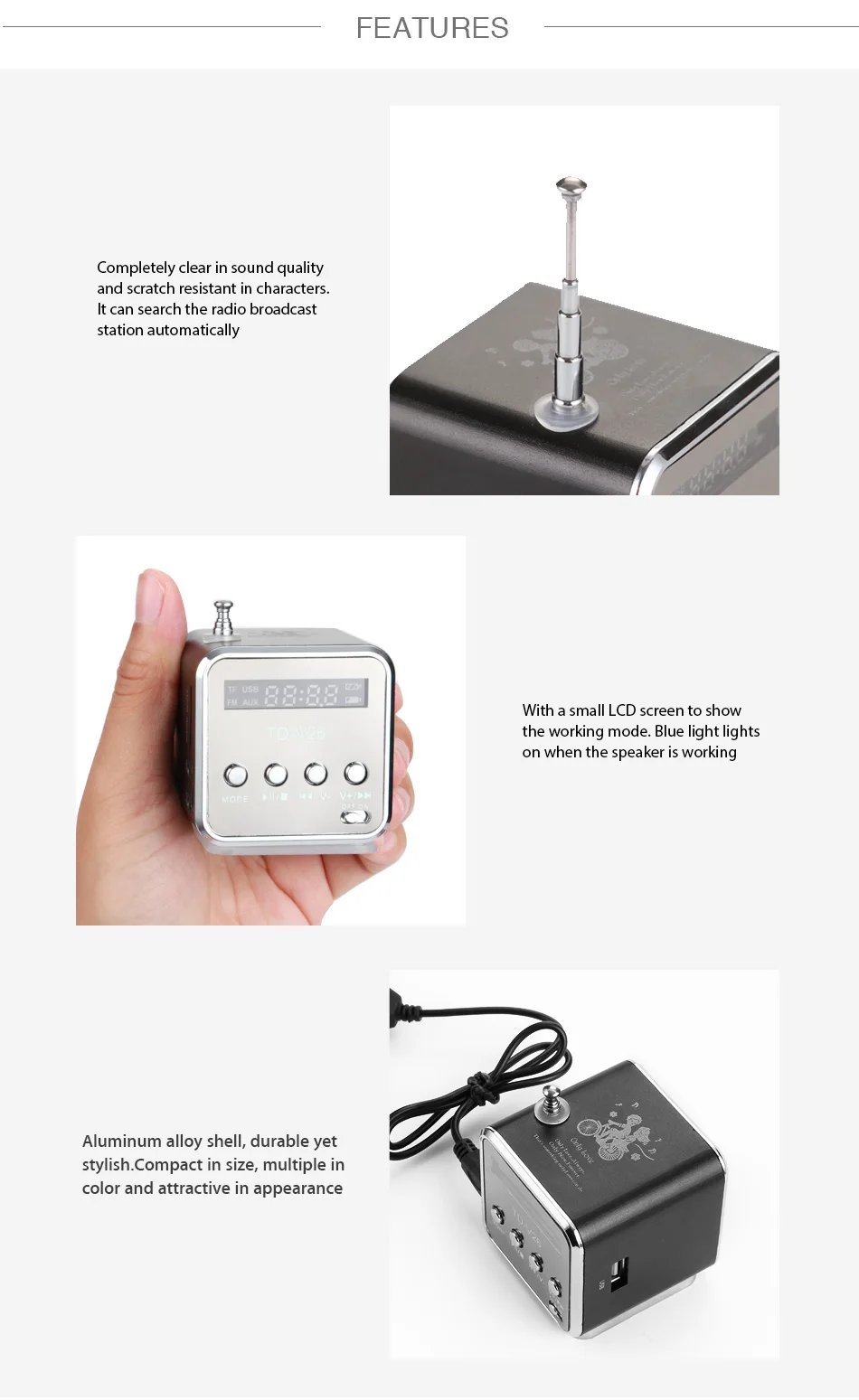 Vapeonly TD-V26 мини стерео супер бас динамик цифровой ЖК стерео громкий динамик Micro SD TF музыкальный проигрыватель для ПК/MP3/4/Мобильный/настольный
