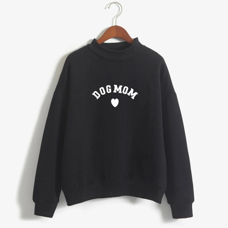 Women's y2k Hooded Sweatshirts Dog Mom Letter Printed Turtleneck Fleece Top Crative Heart Graphic Harajuku Kawaii Hoodie Clothes