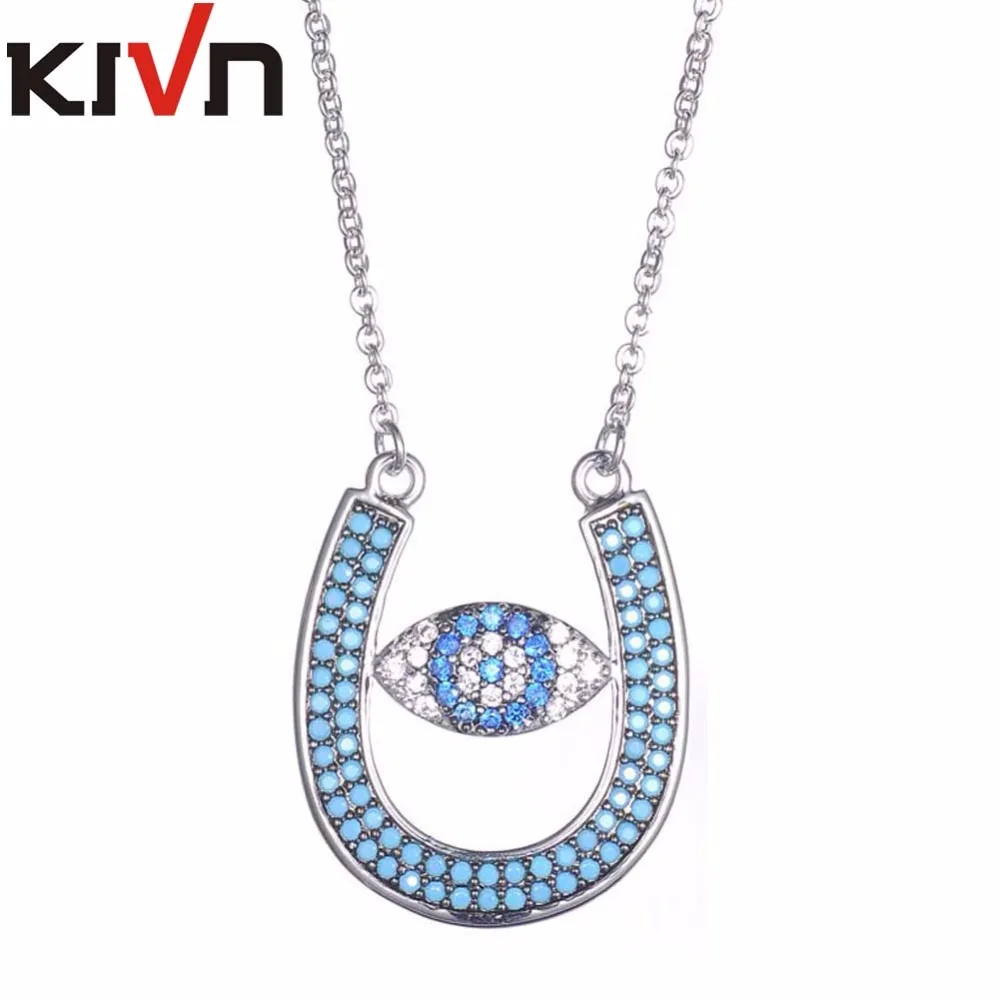 Модные женские ювелирные изделия KIVN турецкий синий глаз подкова с фианитами