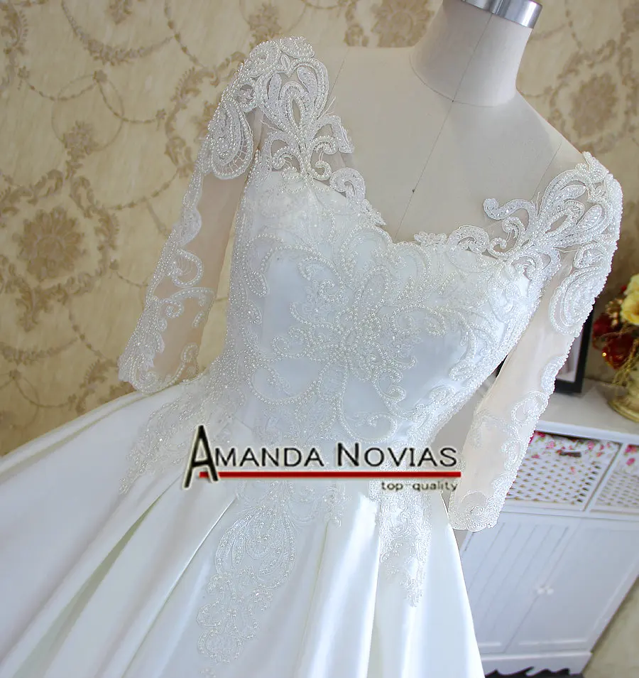 Новинка 2018 модная Кружевная аппликация с рукавом три четверти|pearl wedding dress|fashion