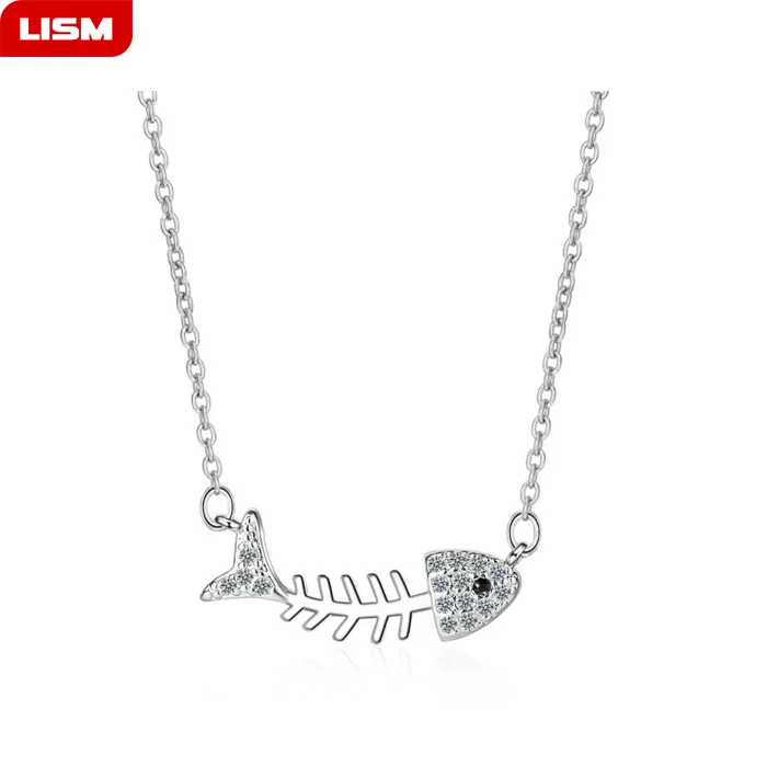Одежда высшего качества с серебряным покрытием рыбья кость циркон кулон