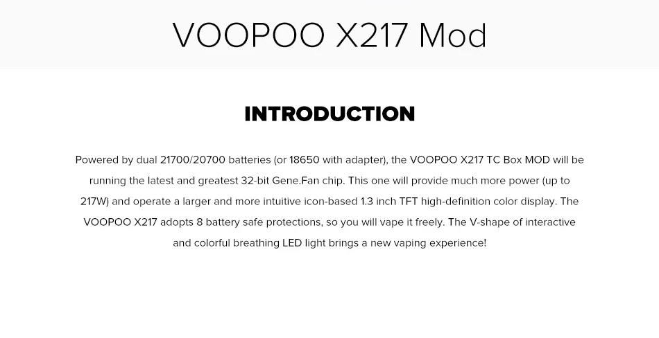 Горячая VOOPOO X217 коробка мод 217 Вт TC мод электронная сигарета Vape ген. Вентилятор чип TFT ips HD экран Fit Uwell Crown 4 Tank