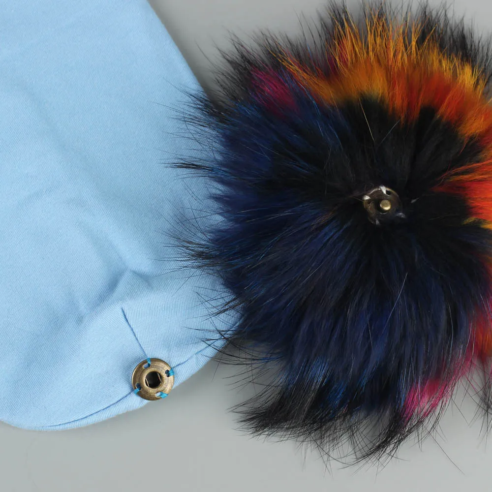 Geebro для енота меховым помпоном шапочки шляпы с настоящим мехом головные уборы