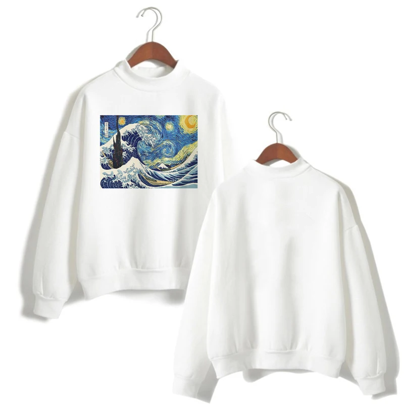 

Художественная рубашка Harajuku Van Gogh Ukiyoe с масляным принтом и длинным рукавом, толстовки, Женский Белый свитшот, топ, женская модная уличная оде...