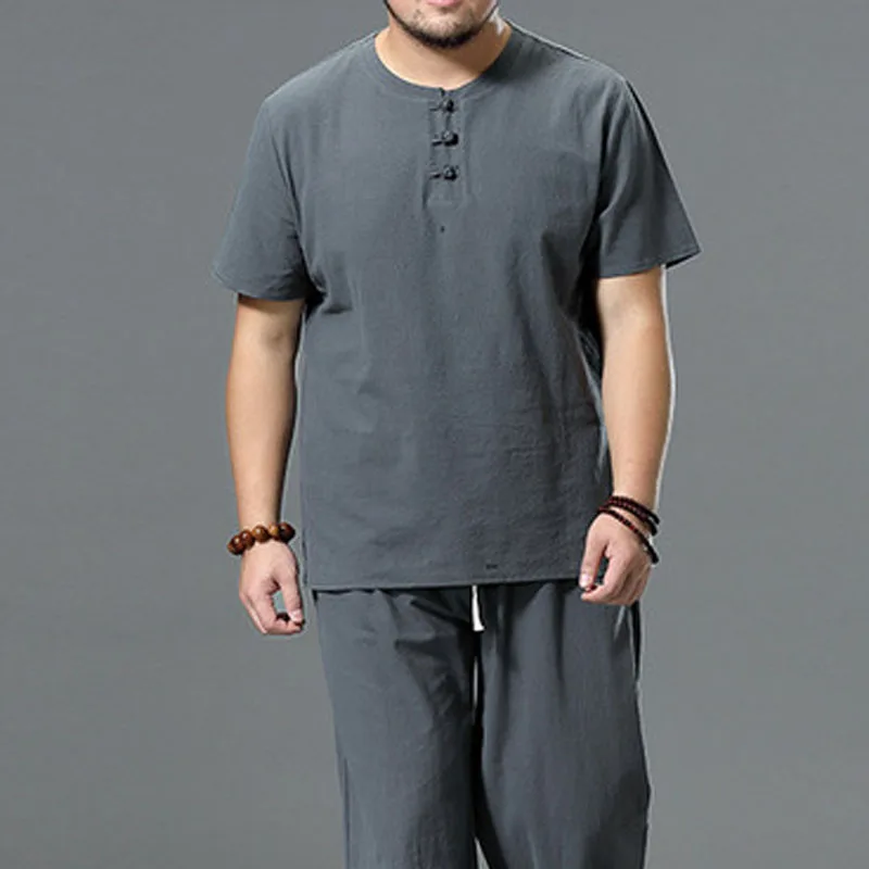Летняя мужская рубашка обхват груди 155 см 5XL 6XL 7XL 8XL 9XL 10XL хлопок лен с коротким