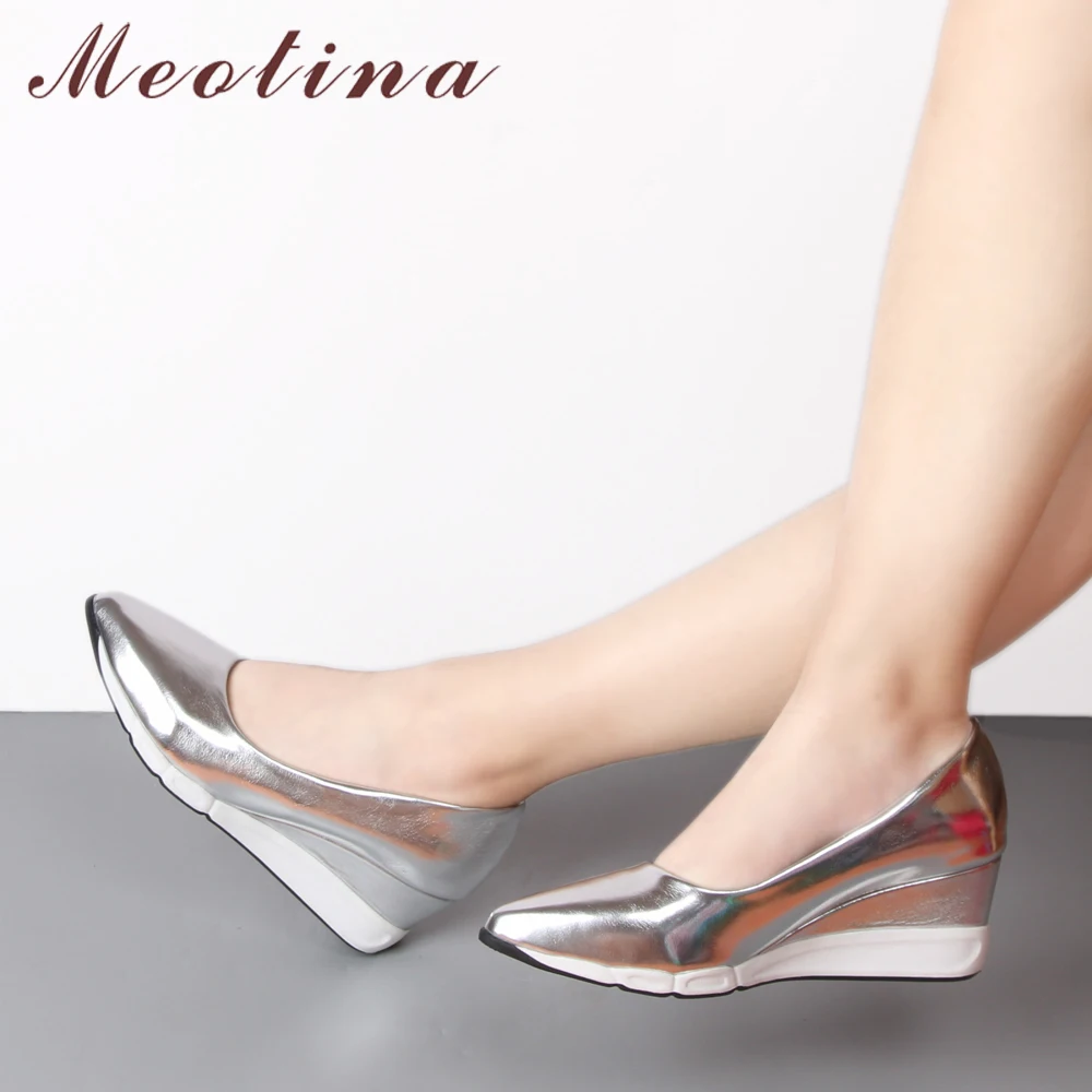 

Meotina Shoes Women Platform Wedges Fashion High Heel Shoes Basic Wedge Heels Pointed Toe Lady Shoes Sliver Pink Gold Size 34-39