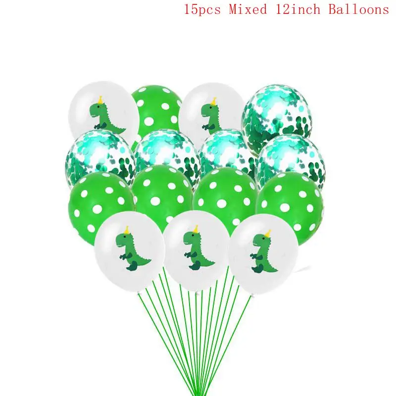 15pcs balloons Вечерние столовые приборы с рисунком динозавра, одноразовые бумажные тарелки, чашки, скатерть, Топпер для торта, с днем рождения, товары для мальчиков - Цвет: 15pcs balloons