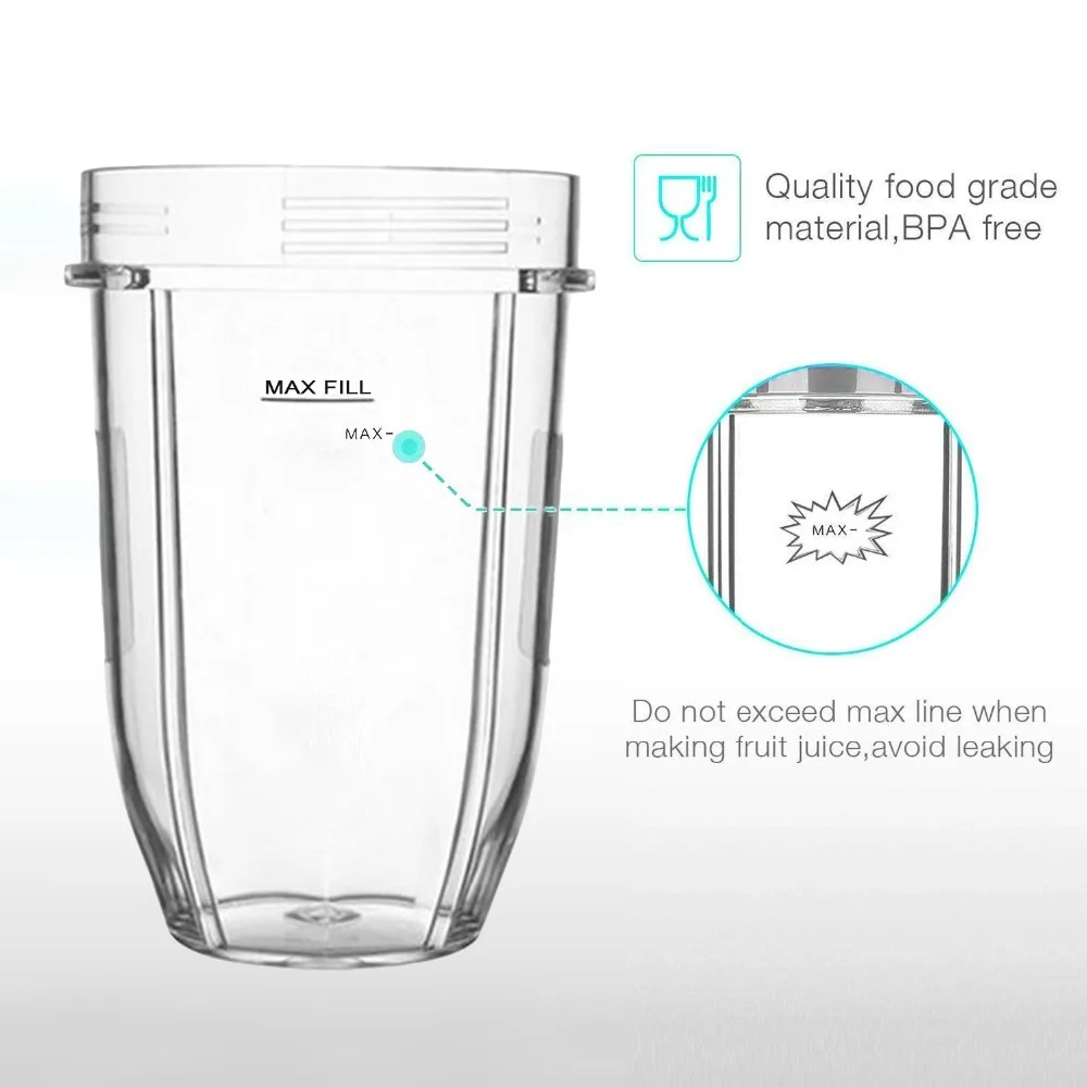 Behogar 18oz Transparent Plastic Replacement Cup Part Accessories for Nutri Ninja 900W 1000W Blender Juicer |