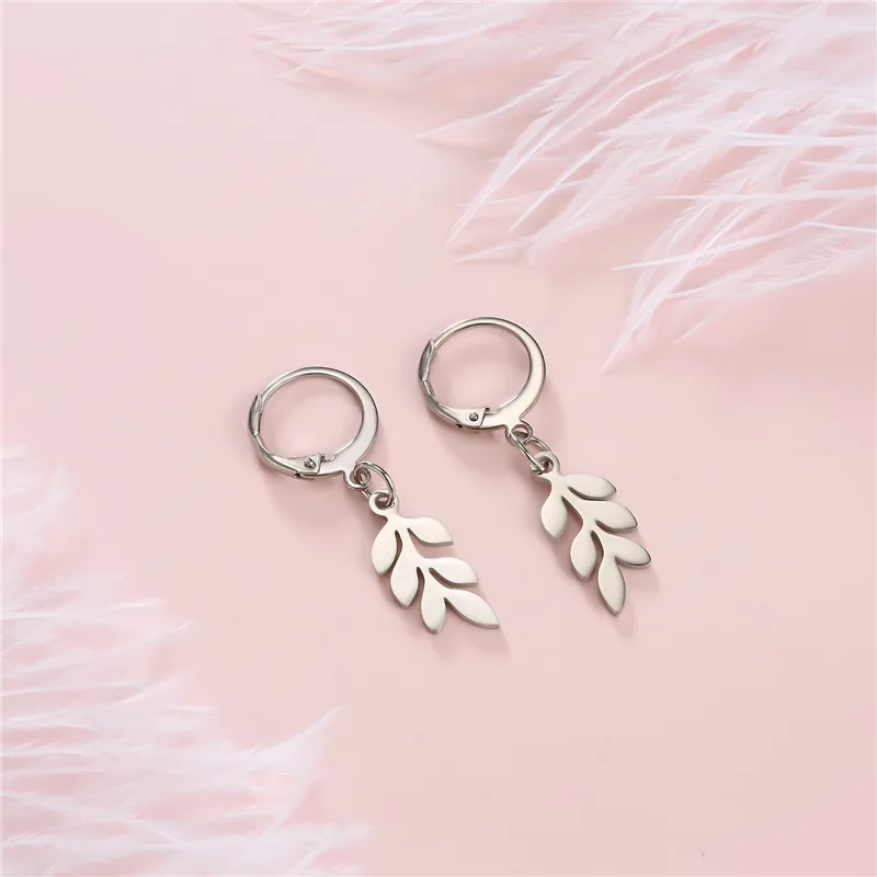 Милые серьги-кольца из нержавеющей стали с листьями 1 пара Женские Ювелирные