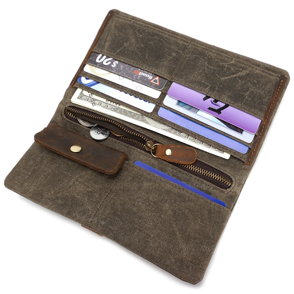 Для Мужчин's Винтаж холст кожаный бумажник мульти-карта длинные Двойные