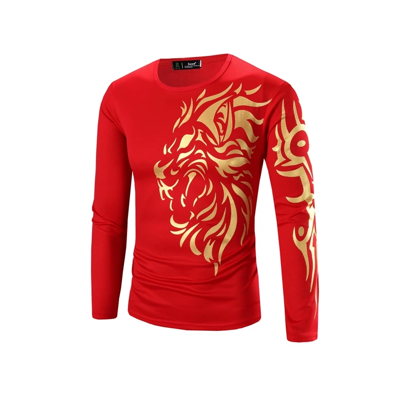 Мужская футболка с длинным рукавом круглым вырезом и принтом дракона|t-shirt brand