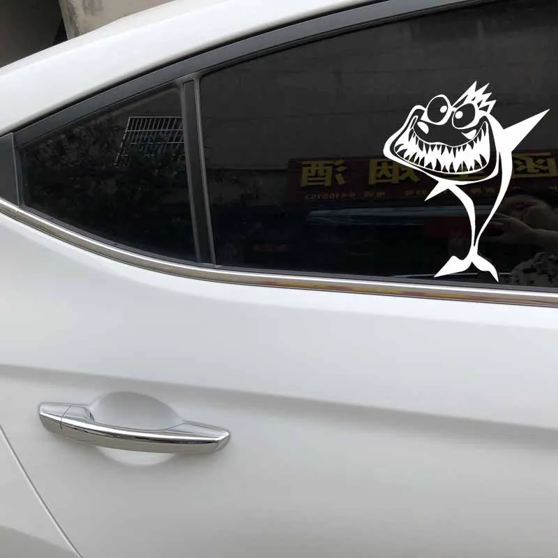 

YJZT 13.2CM*16CM Vinyl Decal Shark Cartoon Fish Car Sticker Decor Black/Silver C24-0899