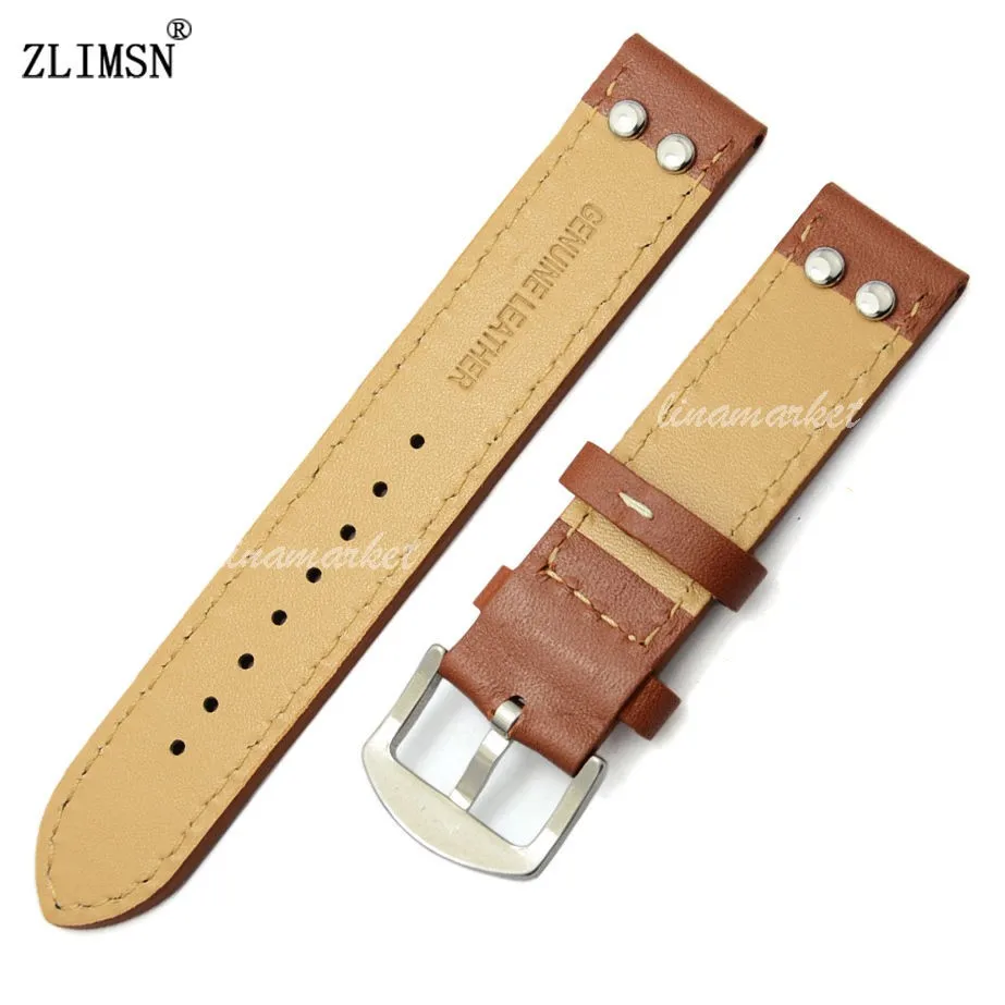 

ZLIMSN Genuine Leather Watchband Watch Strap Pin Buckle Thick Strap Clasp Belt Relojes Hombre 20mm 22mm