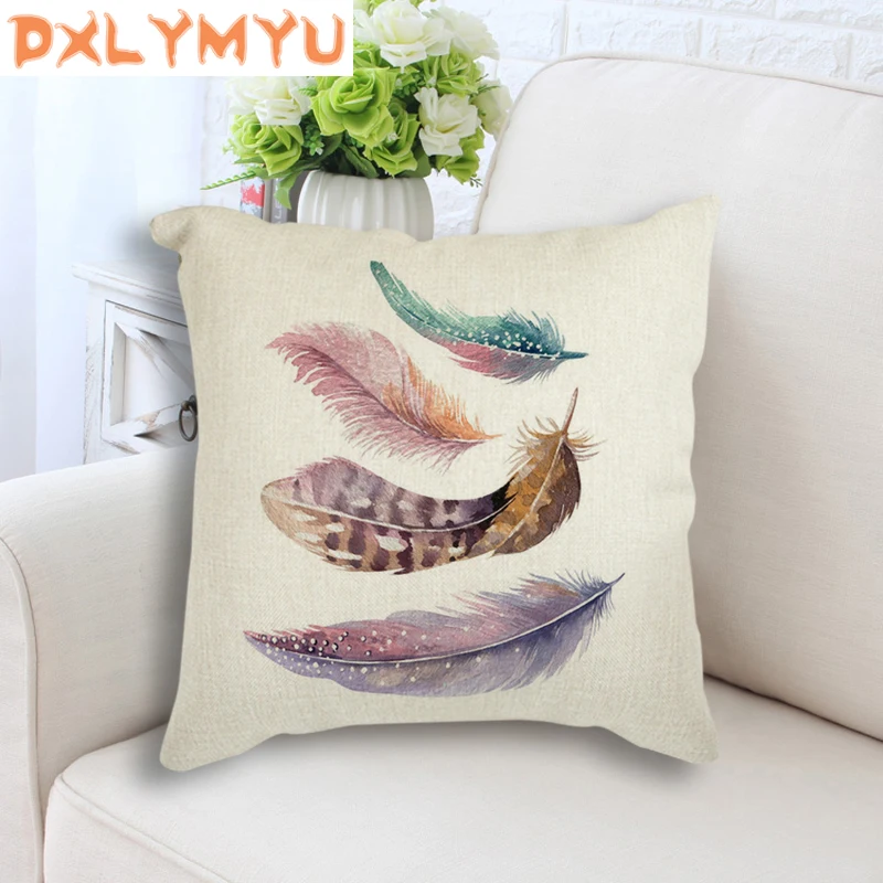 

Home Festival Pillow Case Cover Watercolor Feather Minimalist Art Printed Decorative Pillowcase for Home the Pillow 45*45