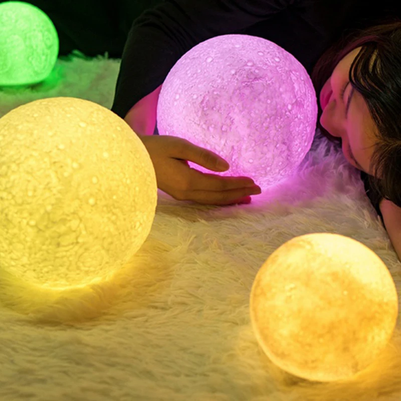 Лампа с 3D принтом Луны перезаряжаемая ночник RGB Изменение цвета сенсорный