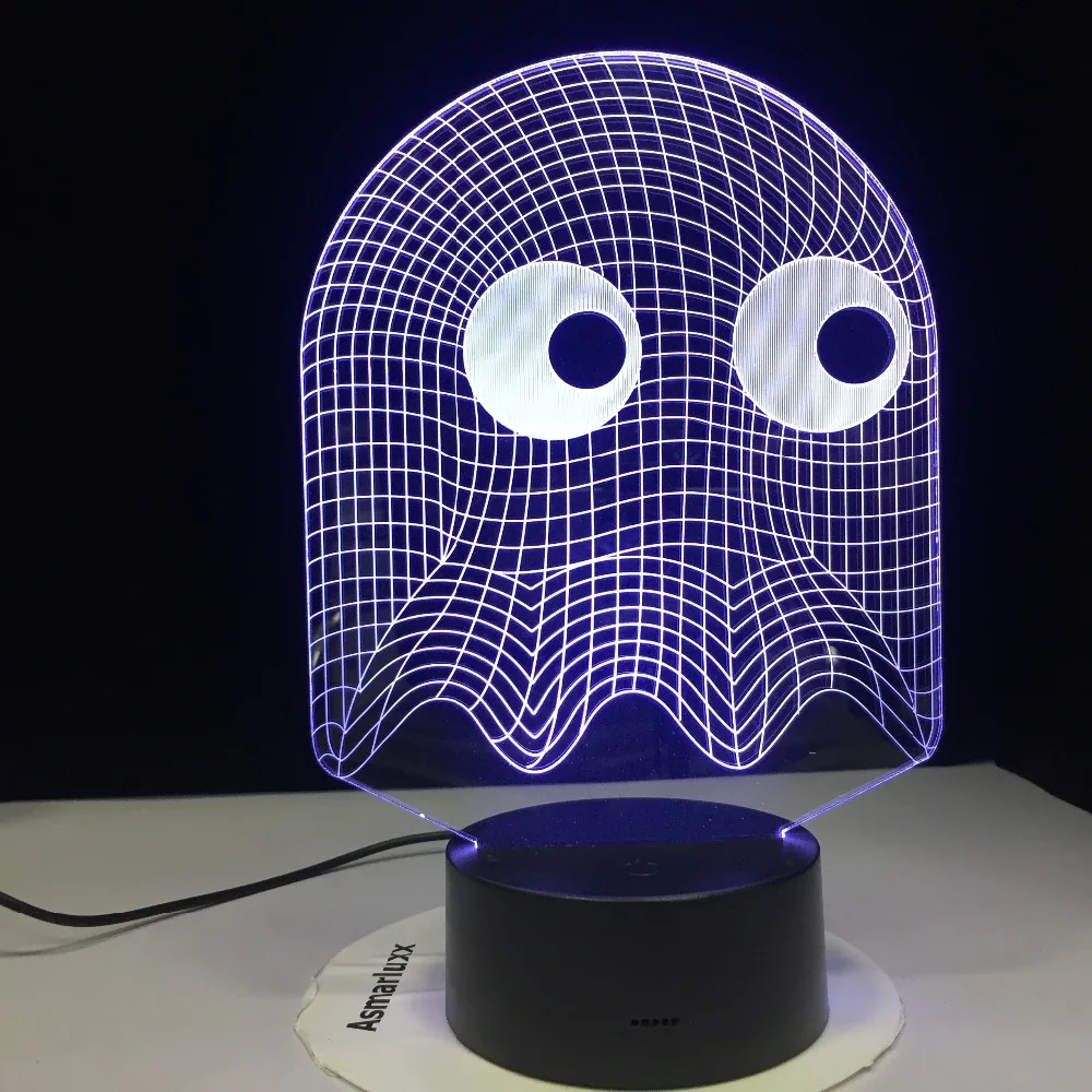 Аркадная игра Pac Man Blinky Ghost 3d Светодиодная Ночная лампа настольная 7 цветов меняющаяся Новинка светильник детский подарок Pacman ночной Светильник AW-1428
