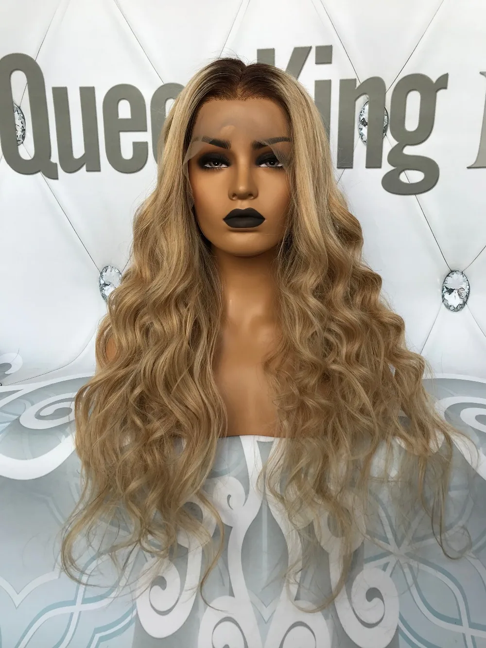 QueenKing волосы передний парик шнурка 180% Плотность Lemi Цвет Реми волос наращивание волос Реми эффектом деграде(переход от темного к парики T4/27/613 бразильских неповреждённых волос с бесплатной доставкой в одночасье