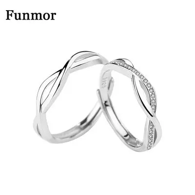 Funmor Twist AAA циркон кольца из стерлингового серебра 925 Регулируемый для пары женщин