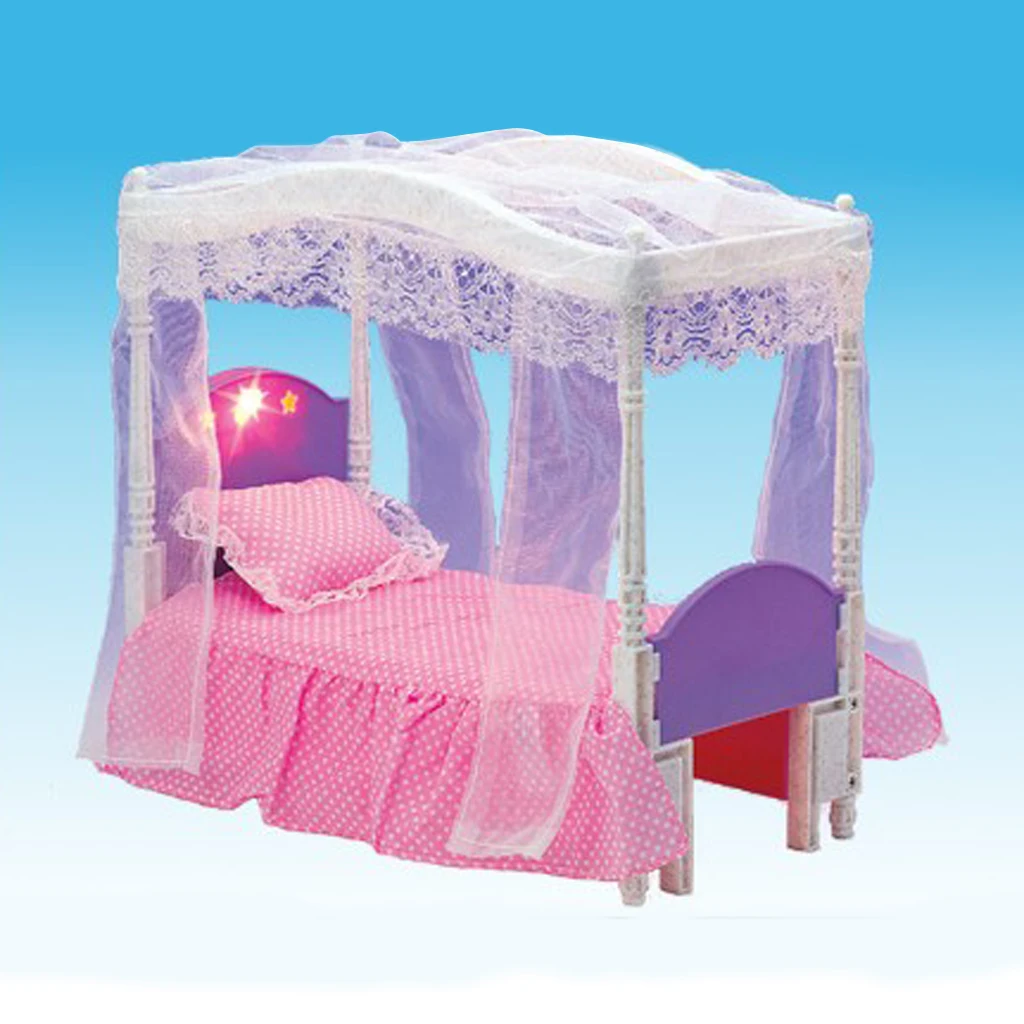 

Plastic Bedroom Sweet Dream Bed Furniture and Accessories Play Set for Doll House Kids Pretend Play Toys