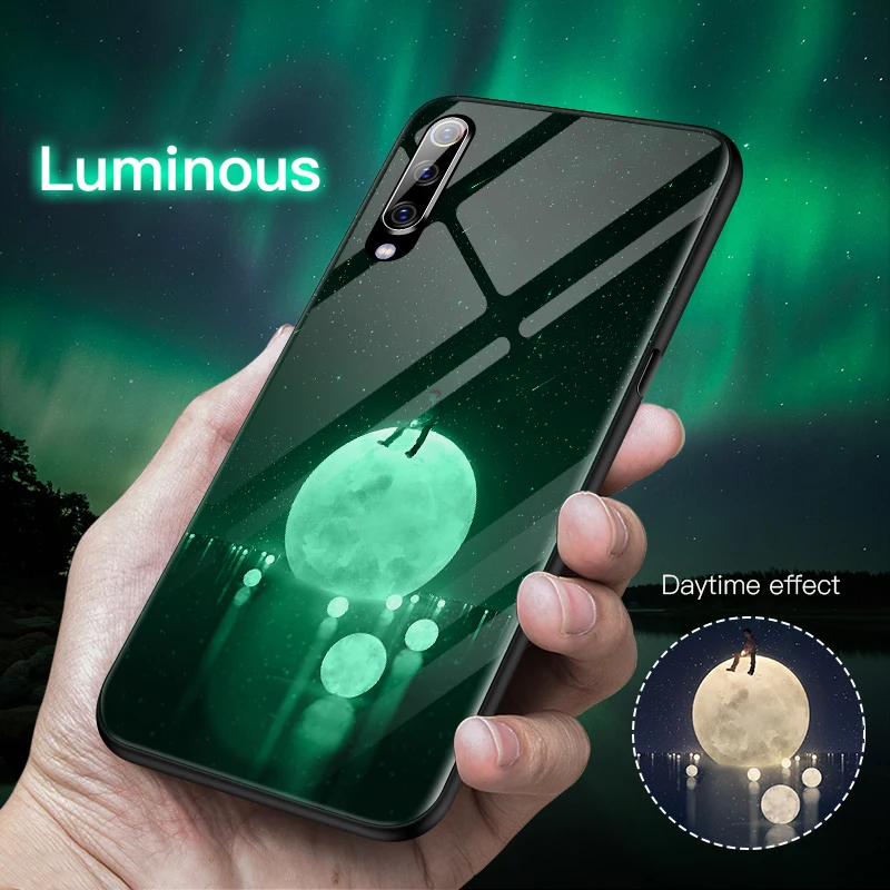 Роскошный чехол Lu mi nous из закаленного стекла для Red mi 4X5 Plus Note 5 6 7 Pro, чехол для телефона с ночным свечением для mi 5 6 8 9se, чехол