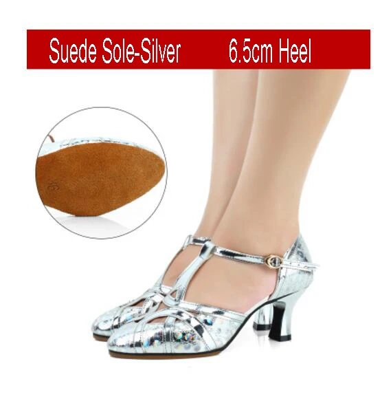 Silver 65cm heel Для женщин; блестящая кожа; Туфли для латинских танцев с закрытым носком мягкая подошва Сальса обувь танго бальных Танцы обувь 3,5/5,5/6,5 см на высоком каблуке - Цвет: Silver 65cm heel