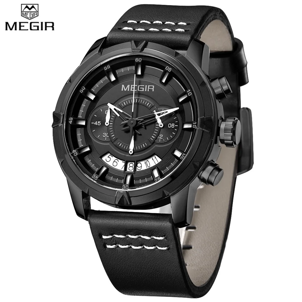Известный бренд новинка кварцевые часы MEGIR из натуральной кожи