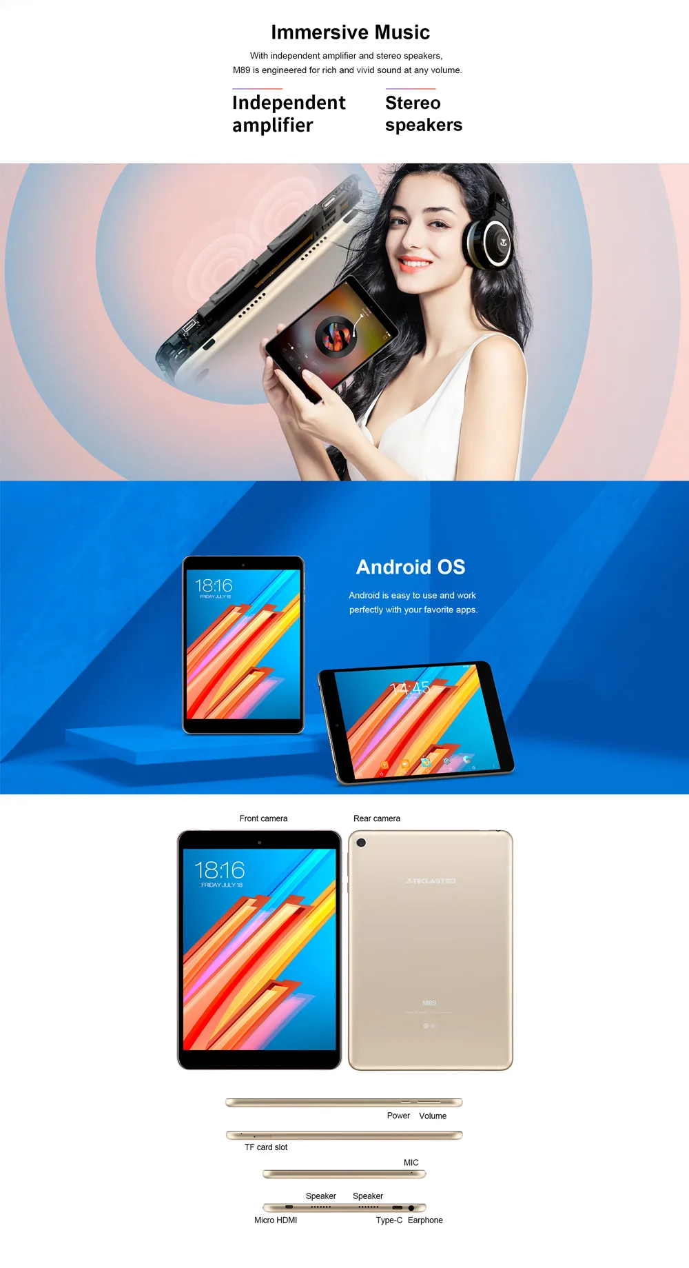 Teclast M89 планшетный ПК MTK 8176 шестиядерный 7,9 дюймов 2048*1536 ips retina 3 ГБ ОЗУ 32 Гб ПЗУ Android 7,0 802.11AC gps Bluetooth WiFi