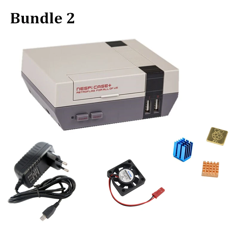 Retroflag NESPi чехол+ Raspberry Pi 3 Чехол Коробка игровая консоль Вентилятор охлаждения радиаторы 5V3A источник питания для RPI Модель B Plus - Цвет: Bundle 2