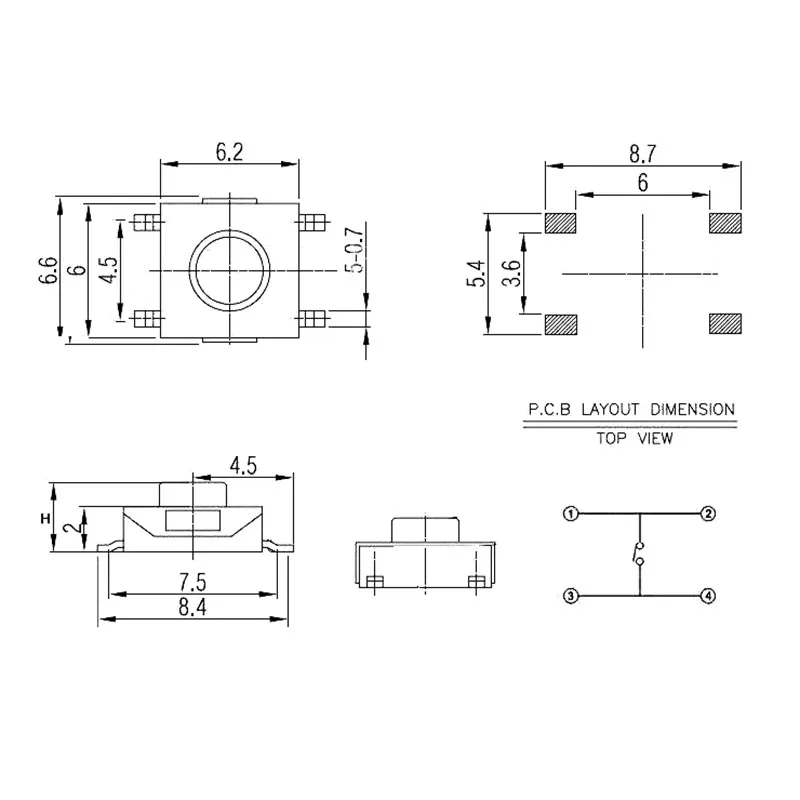 50 шт./лот 6 2*6 2*2 5 4 Pin SMT 12V 0.5A кнопочный переключатель Микро Переключатель