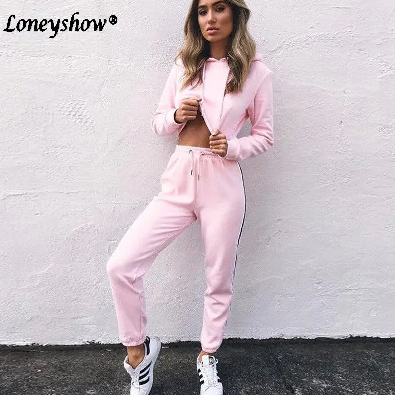 Loneyshow дамы с длинным рукавом капюшоном свитер костюм 2018 High Street 2 шт женский