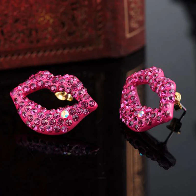 Factory Direct Sexy Rose Red Lip Genuine Austrian Crystal Stud Earring Christmas Gift Women Jewelry Charm Earrings Dropshipping | Украшения