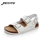 FeiYiTu новые летние пляжные сандалии пробковые плоские повседневные мужские двойные сандалии с пряжками обувь на День Валентина 35-44 Черный Белый Коричневый Бежевый