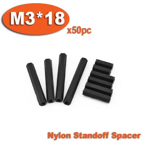 

50pcs M3 x 18mm Black Plastic Nylon Hexagon Hex Female Thread Nuts Standoff Spacer Pillars