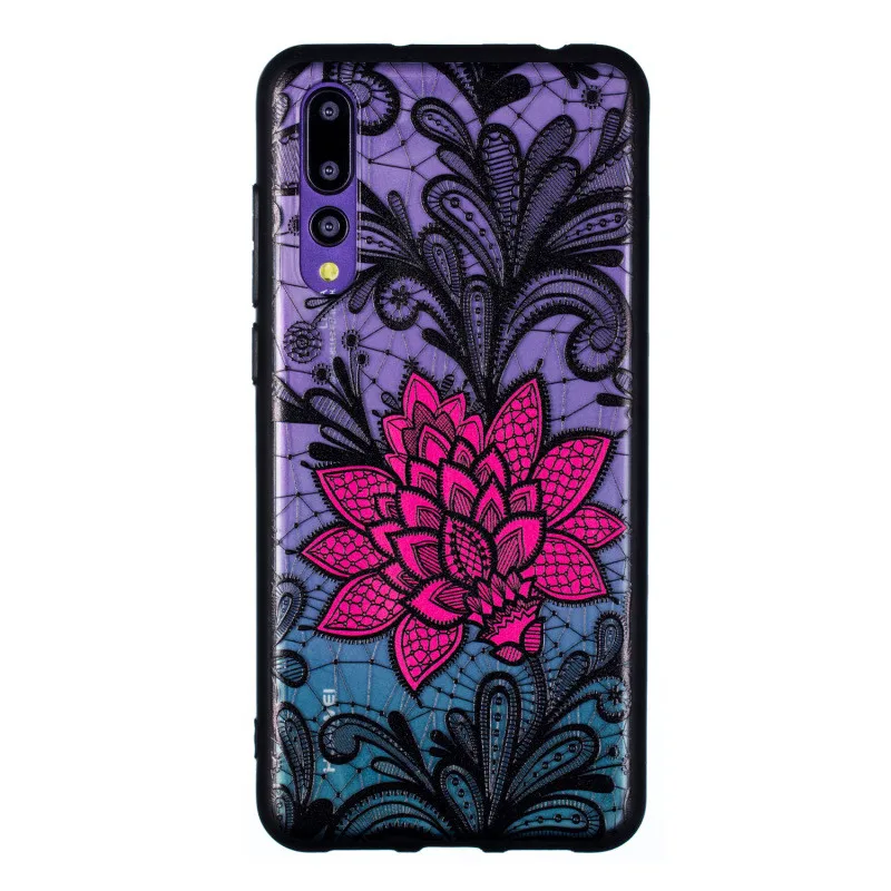 Силиконовый чехол для Huawei P20 Pro Lite с 3D рельефным кружевным розовым цветком мягкий