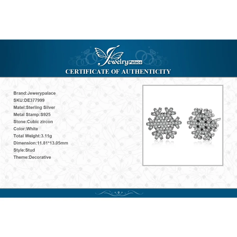 Jewelrypalace 925 стерлингов Серебряные серьги гвоздики зима сюрприз снежинки CZ
