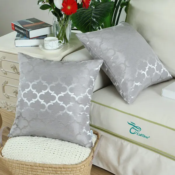 2 шт. Чехлы для подушек CaliTime наволочки Quatrefoil Accent геометрический 1" X 18"(45 см X 45 см) серебристо-серый