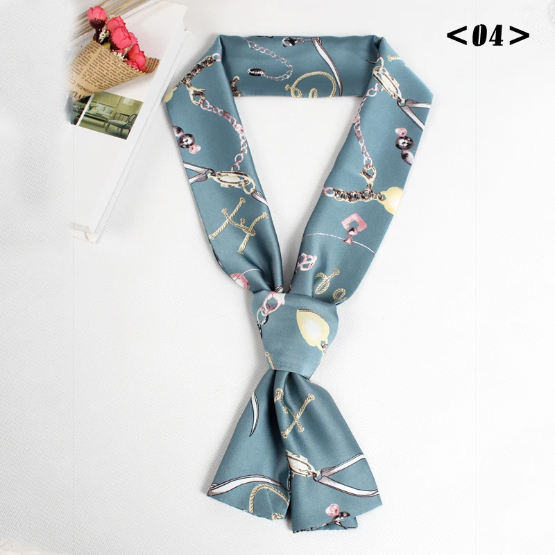 Women Chain Line Design Head Scarf Long Wide Skinny Bandana Silk Satin Foulard Headband Neckwear Decoration 15 x 150 cm |